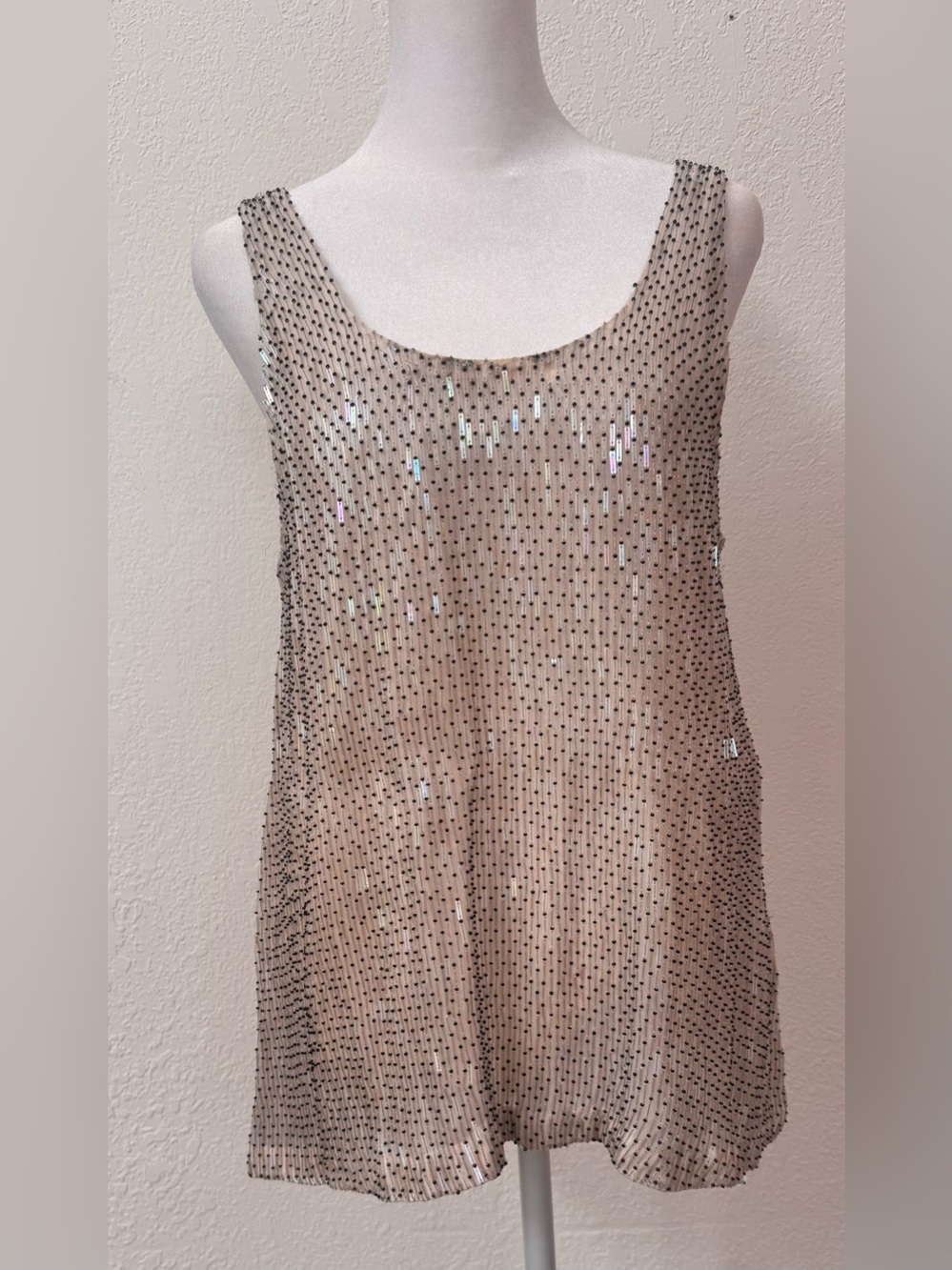Fully beaded silk scoop neck tank top with deep scoop back by Rory Beca